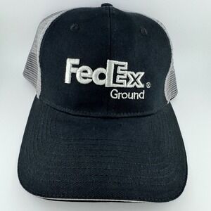 FedEx Ground Trucker Hat Mens Black Gray Mesh Snapback Baseball Cap